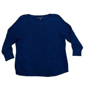 Fever Womens Navy Boatneck 3/4 Sleeve Pullover Open Knit Sweater Cotton Blend XL